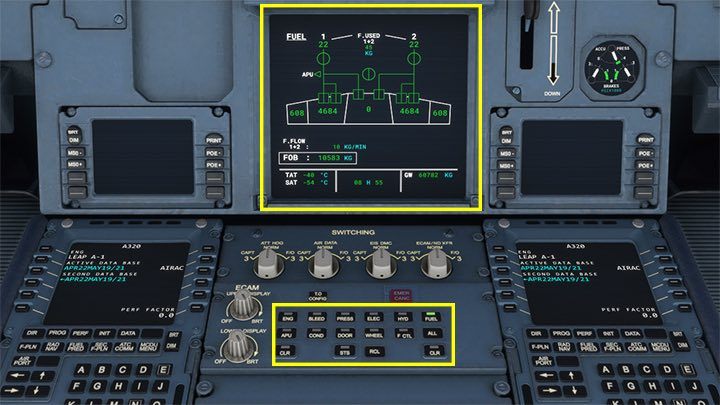 Do przełączania systemów na dolnym monitorze służą przyciski na cokole (Pedestal) - Flight Simulator: Samolot pasażerski - kokpit - Microsoft Flight Simulator 2020 - poradnik do gry