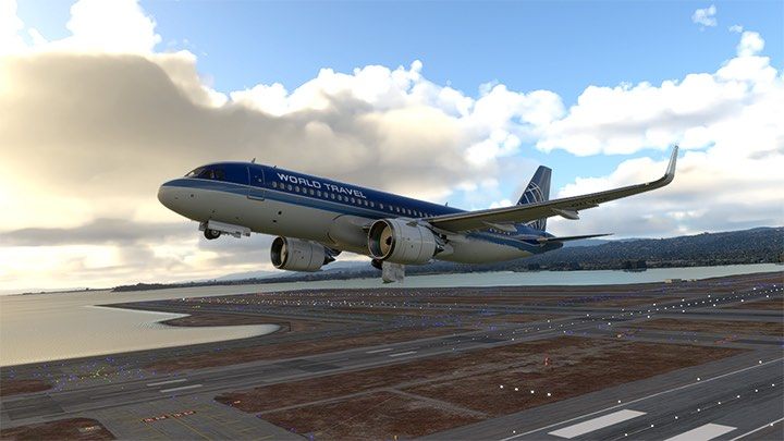 Jeśli samolot wznosi się bez żadnych problemów, wciśnijcie klawisz G, by schować podwozie - Flight Simulator: Samolot pasażerski - kołowanie i start - Microsoft Flight Simulator 2020 - poradnik do gry