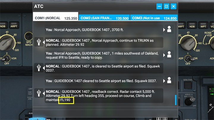 W międzyczasie kontroler ruchu ATC przydzieli Wam wysokość docelową FL (Flight Level) - Flight Simulator: Samolot pasażerski - kołowanie i start - Microsoft Flight Simulator 2020 - poradnik do gry