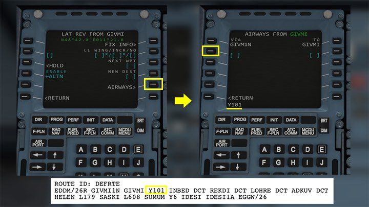 Po kliknięciu na punkt GIVMI pojawia się opcja wpisania punktu nawigacyjnego NEXT WPT lub korytarza powietrznego AIRWAYS - Flight Simulator: Komputer pokładowy MCDU - jak zaprogramować? - Microsoft Flight Simulator 2020 - poradnik do gry
