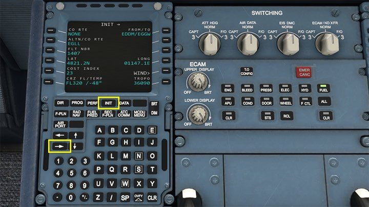 Po wprowadzeniu trasy wracamy do strony INIT - Flight Simulator: Komputer pokładowy MCDU - jak zaprogramować? - Microsoft Flight Simulator 2020 - poradnik do gry