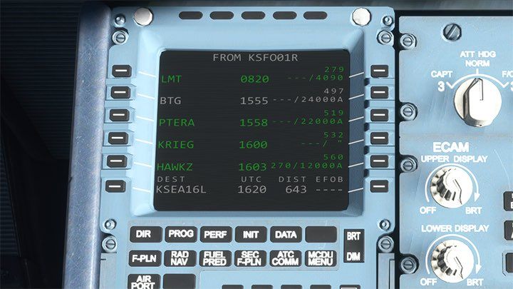 na ekranie komputera MCDU w sekcji F-PLN - Flight Simulator: Samolot pasażerski - lot po zaplanowanej trasie - Microsoft Flight Simulator 2020 - poradnik do gry