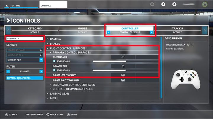 W menu czułości zmniejsz wartości suwaków LS X i LS Y o około 50 procent - Flight Simulator: Sterowanie PC, Xbox One - Microsoft Flight Simulator 2020 - poradnik do gry
