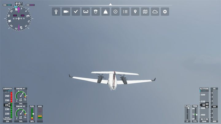 Wybierz z paska narzędzi ikonę chmury i pobaw się edytorem pogody - Flight Simulator: Porady na start - Microsoft Flight Simulator 2020 - poradnik do gry