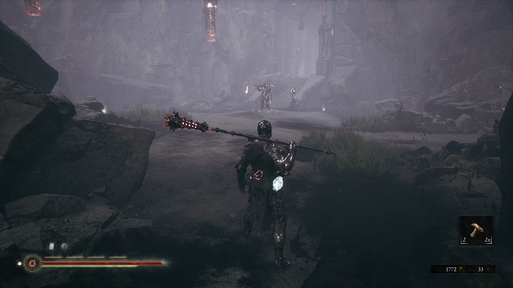 Po odnowieniu zdrowie przez Sester Genessa, idź w stronę Blazing Herald (przeciwnik widoczny na zdjęciu) - Mortal Shell: Shrine of Ash solucja, opis przejścia - Mortal Shell - poradnik do gry