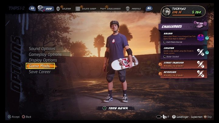 Aby dostać się do modyfikacji gry musisz po prostu wejść w ustawienia - Tony Hawks Pro Skater 1+2: Modyfikacje - Tony Hawks Pro Skater 1+2 - poradnik do gry