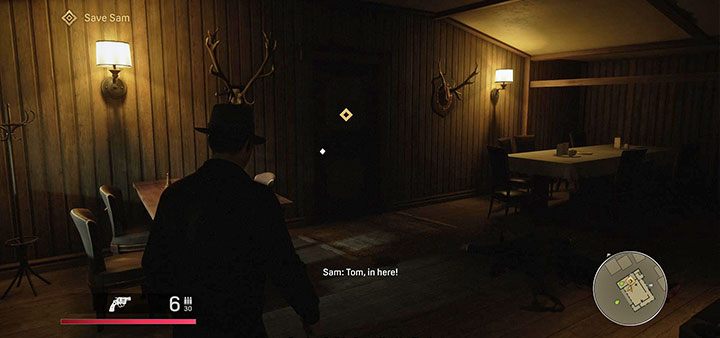 Po wygranej bitwie skieruj się do drzwi pomiędzy dwoma porożami wiszącymi na ścianach - Mafia Definitive Edition: Dzień jak co dzień - solucja - Mafia 1 Definitive Edition - poradnik, solucja