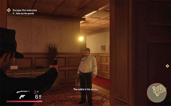 Uważaj na pojedynczego bandytę, który pojawi się w korytarzu - zastrzel go zanim będzie miał okazję odpowiedzieć ogniem - Mafia Definitive Edition: Odwiedziny u bogaczy - solucja - Mafia 1 Definitive Edition - poradnik, solucja