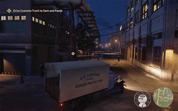 Sam i Paulie są w bocznej uliczce sąsiadującej z magazynami urzędu celnego Federal Customs Impound - Mafia Definitive Edition: Czysty relaks - solucja - Mafia 1 Definitive Edition - poradnik, solucja