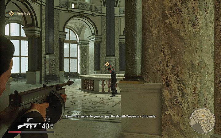 Zacznij polować na Sama i ponownie nie zapominaj o tym żeby regularnie chować się za zasłonami - Mafia Definitive Edition: Śmierć sztuki - solucja - Mafia 1 Definitive Edition - poradnik, solucja