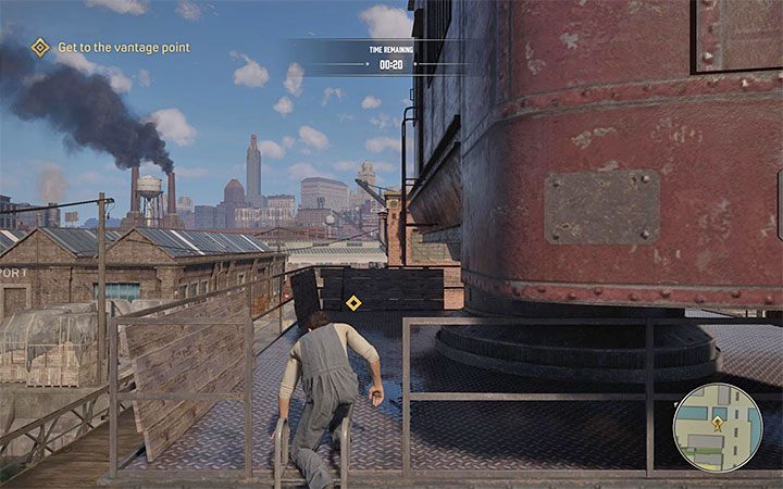 Po rozpoczęciu misji masz 1 minutę żeby dotrzeć do punktu widokowego i wdrapać się na jego szczyt - Mafia Definitive Edition: Dock Block - solucja - Mafia 1 Definitive Edition - poradnik, solucja