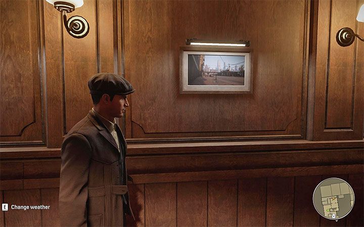Na ścianie tego pokoju wiszą 4 obrazy i każdy obraz pozwala zmienić porę dnia na inną - na poranek, środek dnia, wieczór lub noc - Mafia Definitive Edition: Pora dnia i pogoda - jak zmienić? - Mafia 1 Definitive Edition - poradnik, solucja