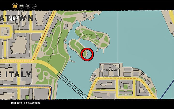 Magazyn znajduje się na małej wyspie sąsiadującej z większą wyspą Robinson Park oraz z dzielnicą Chinatown - Mafia Definitive Edition: Magazyny Super Science Stories - sekret, znajdźka - Mafia 1 Definitive Edition - poradnik, solucja