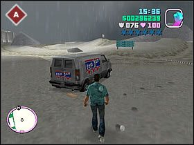 Samochód stoi zaparkowany na plaży, nieopodal toru, na którym zaraz będziesz się ścigał - Misje TOP-FUN - Grand Theft Auto: Vice City - poradnik do gry