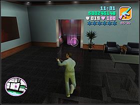 Po ustawieniu zakładników musisz udać się do korytarza w prawo i nim po schodkach wyżej - The Job - Asset The Malibu - Grand Theft Auto: Vice City - poradnik do gry