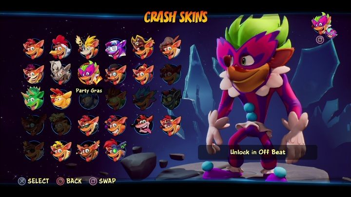 Sposób odblokowania: zdobycie 6 diamentów na poziomie Poza rytmem - Crash 4: Crash - skórki, jak odblokować - Crash Bandicoot 4 - poradnik, solucja