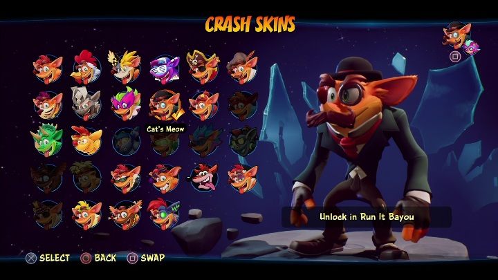 Sposób odblokowania: zdobycie 6 diamentów na poziomie Rozlewisko - Crash 4: Crash - skórki, jak odblokować - Crash Bandicoot 4 - poradnik, solucja