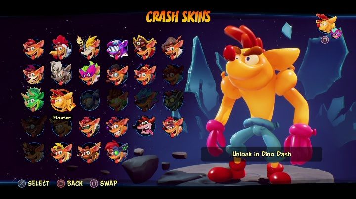 Sposób odblokowania: zdobycie 8 diamentów na poziomie Zryw dinozaura - Crash 4: Crash - skórki, jak odblokować - Crash Bandicoot 4 - poradnik, solucja