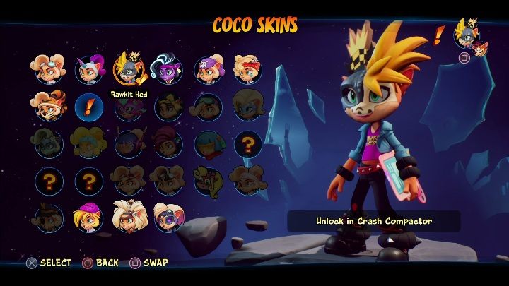 Sposób odblokowania: zdobycie 6 diamentów na poziomie Zgniatarka - Crash 4: Coco - skórki, jak odblokować - Crash Bandicoot 4 - poradnik, solucja