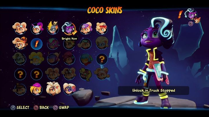 Sposób odblokowania: zdobycie 6 diamentów na poziomie Gaz do dechy - Crash 4: Coco - skórki, jak odblokować - Crash Bandicoot 4 - poradnik, solucja