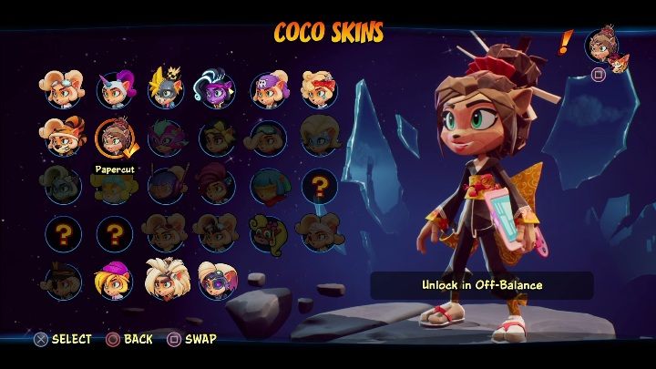 Sposób odblokowania: zdobycie 6 diamentów na poziomie Bez balansu - Crash 4: Coco - skórki, jak odblokować - Crash Bandicoot 4 - poradnik, solucja
