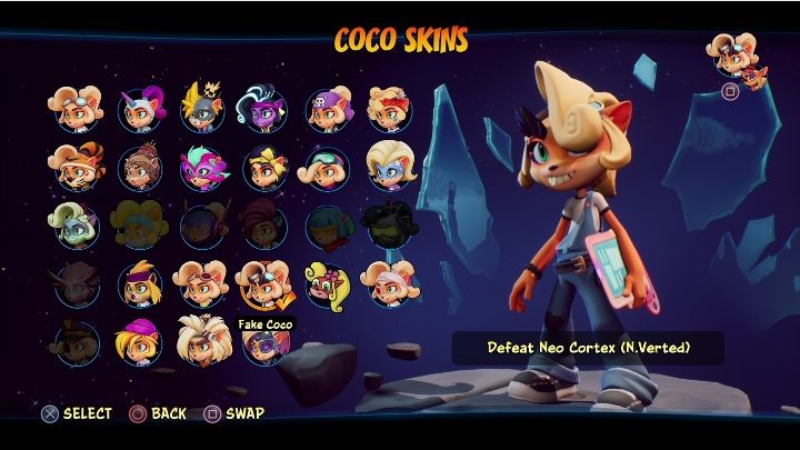 Sposób odblokowania: pokonaj Cortexa w wersji na odwrót - Crash 4: Coco - skórki, jak odblokować - Crash Bandicoot 4 - poradnik, solucja