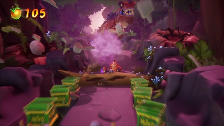 Po dotarciu na kolejną część mapy natkniesz się na dinozaura, który z chęcią pogodni trochę Twoją postać - Crash 4: Zryw dinozaura (Dino Dash) - Crash Bandicoot 4 - poradnik, solucja