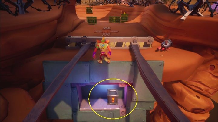 Zacznijmy od tego, że gdy tylko zjedziesz z poręczy musisz powoli zeskoczyć na półkę poniżej - Crash 4: Diamenty - gdzie znaleźć, lokalizacja - Crash Bandicoot 4 - poradnik, solucja