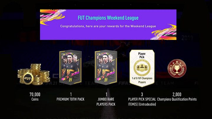 Wśród nagród za FUT Champions w FIFA 21 znajdziesz nie tylko Monety, najdroższe paczki z piłkarzami i określoną ilość punktów kwalifikacyjnych do następnej ligi weekendowej, ale również niezwykle cenne Player Picki (Piłkarze do wyboru) z których można otrzymać specjalne Czerwone karty piłkarzy, któr - FUT 21: Nagrody za FUT Champions - kiedy? - FIFA 21 - poradnik do gry
