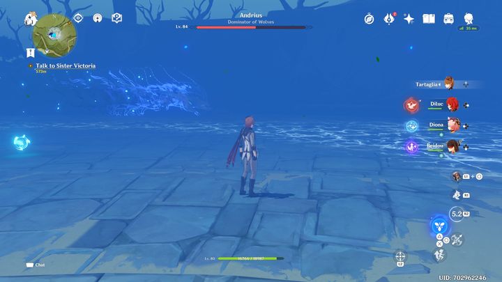Po zbiciu jego HP do około 60%, boss zacznie biegać w kółko, przyciemniając arenę - Genshin Impact: Andrius, Wolf of the North - boss, jak pokonać ? - Genshin Impact - poradnik do gry