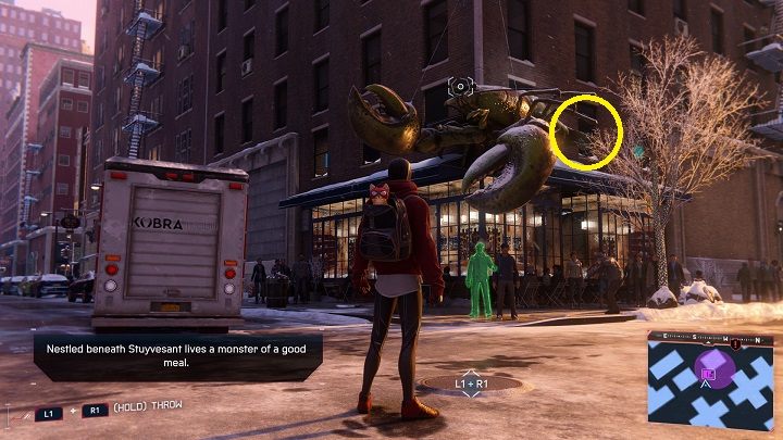 W Chinatown wskocz na wielkiego homara, pocztówka znajduje się na jego ogonie - Spider-Man Miles Morales: Przesyłka priorytetowa - solucja, wszystkie pocztówki - Spider-Man Miles Morales - poradnik, solucja