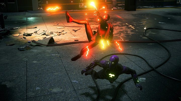 Na tym etapie uważaj na wypuszczane przez niego zielone wiązki płomienia - Spider-Man Miles Morales: Więzi rodzinne - solucja, opis przejścia - Spider-Man Miles Morales - poradnik, solucja
