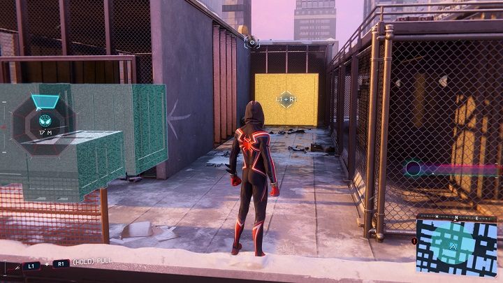 2) Kolejna skrytka znajduje się na dachu, szarpnij za drzwi (L1+R1) aby dostać się do pomieszczenia - Spider-Man Miles Morales: Skrytki Undergroundu - wszystkie lokacje, lista - Spider-Man Miles Morales - poradnik, solucja