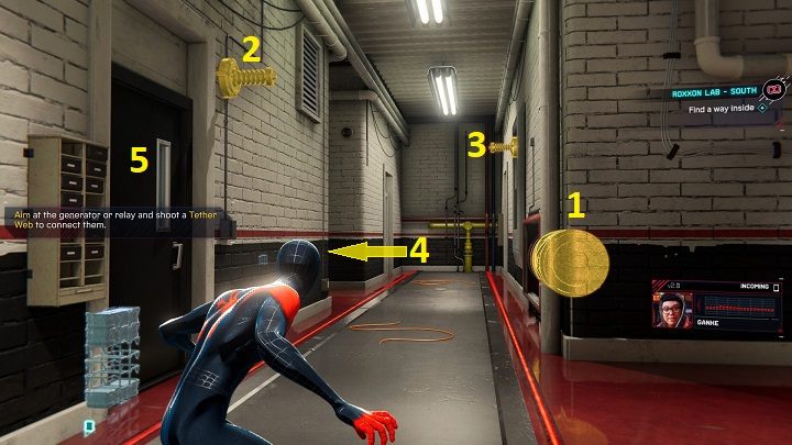 5) Ostatnia skrytka znajduje się w Laboratorium Roxxon - Spider-Man Miles Morales: Skrytki Undergroundu - wszystkie lokacje, lista - Spider-Man Miles Morales - poradnik, solucja
