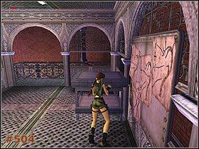Przesuń znajdującą się z lewej półkę [#504] , by odsłonić tablicą z rysunkami - [Misja 25] The Bio-Research Facility (cz.2) | Tomb Raider The Angel of Darkness - Tomb Raider: The Angel of Darkness - poradnik do gry
