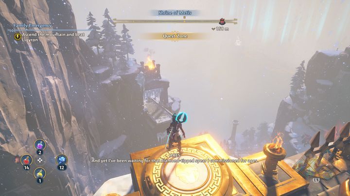 Będąc na samym szczycie budynku, wejdź na platformę - Immortals Fenyx Rising: Sprawa rodzinna - solucja, opis przejścia - Immortals Fenyx Rising - poradnik do gry