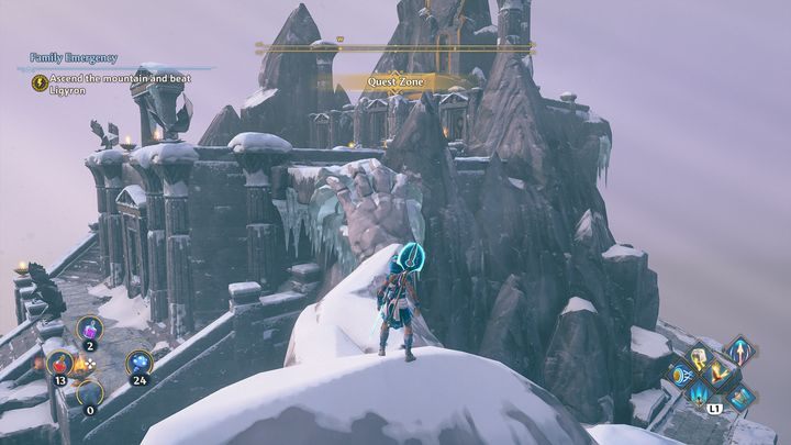 Gdy przejdziesz po skalistej ręce olbrzyma na arenę, rozpoczniesz cutscenkę, a po jej zakończeniu, zacznie się walka z Ligyronem - Immortals Fenyx Rising: Sprawa rodzinna - solucja, opis przejścia - Immortals Fenyx Rising - poradnik do gry