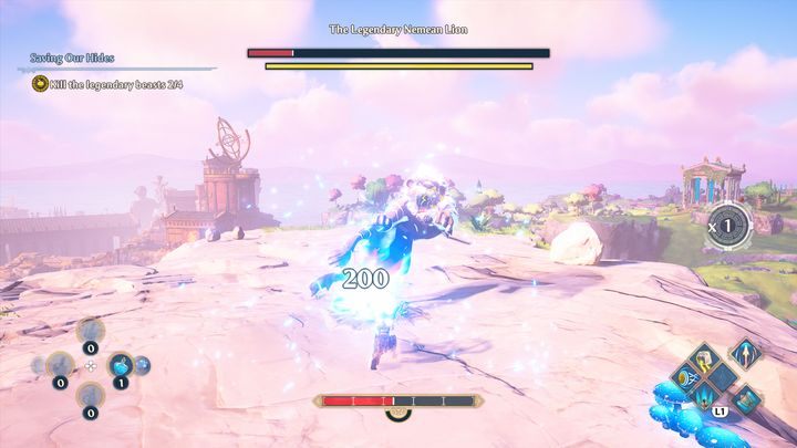 Jednym z jego niemożliwych do sparowana ataków jest wyskok w górę i zaatakowanie obiema łapami naraz - Immortals Fenyx Rising: Ratowanie skóry - solucja, opis przejścia - Immortals Fenyx Rising - poradnik do gry