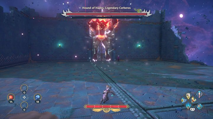 Cerber może również wykonać atak, który przypomina skulenie się i schowanie - Immortals Fenyx Rising: Pies Hadesa, legendarny Cerber - boss, jak pokonać? - Immortals Fenyx Rising - poradnik do gry