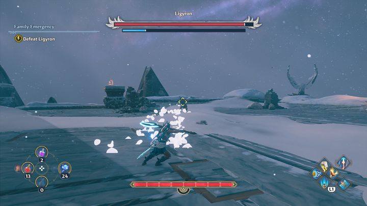 Ligyron, jeśli będzie dalej od twojej postaci, może skorzystać z ataku dystansowego, który tworzy pierścienie - Immortals Fenyx Rising: Ligyron - boss, jak pokonać? - Immortals Fenyx Rising - poradnik do gry