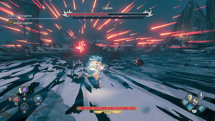 Ligyron teleportuje się na środek areny i zaczyna tworzyć mroczny wybuch - Immortals Fenyx Rising: Ligyron - boss, jak pokonać? - Immortals Fenyx Rising - poradnik do gry