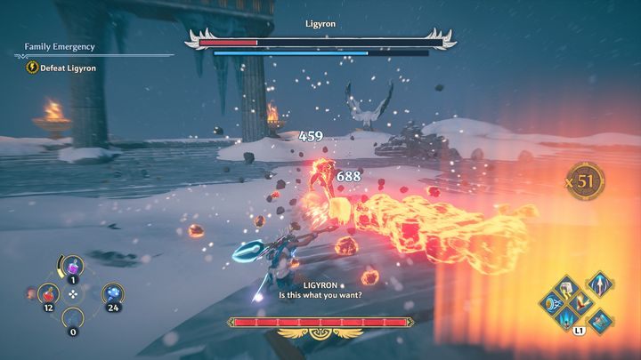Ligyron korzysta również z linearnego ataku, który jest podobny do umiejętności twojej postaci, czyli z Młota Hefajstosa - Immortals Fenyx Rising: Ligyron - boss, jak pokonać? - Immortals Fenyx Rising - poradnik do gry