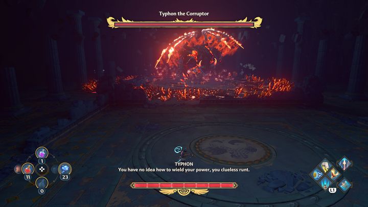 Tyfon rozpocznie swój atak wzlatując w powietrze - Immortals Fenyx Rising: Tyfon Niszczyciel - boss, jak pokonać? - Immortals Fenyx Rising - poradnik do gry