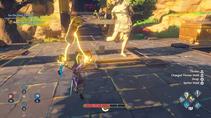 Na samym środku lokacji, gdzie walczyłeś z żołnierzami, znajduje się stopa rzeźby Achillesa - Immortals Fenyx Rising: Zajmij się bohaterską robotą! - solucja, opis przejścia - Immortals Fenyx Rising - poradnik do gry