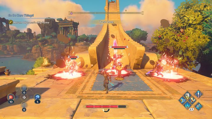 Niedaleko rzeźby konia, na początku jego grzywy, znajduje się przycisk - Immortals Fenyx Rising: Zajmij się bohaterską robotą! - solucja, opis przejścia - Immortals Fenyx Rising - poradnik do gry