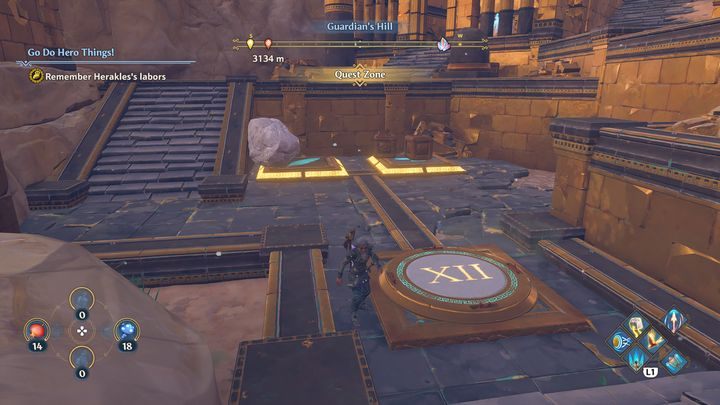 Po lewej stronie znajduje się kolejna zagadka - Immortals Fenyx Rising: Zajmij się bohaterską robotą! - solucja, opis przejścia - Immortals Fenyx Rising - poradnik do gry