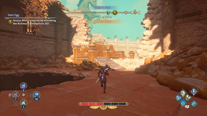 Kieruj się w stronę wyjścia z budynku, tam znajdziesz przycisk, który po aktywacji uruchomi jeden z dwóch mechanizmów - Immortals Fenyx Rising: Jajo z gniazda - solucja, opis przejścia - Immortals Fenyx Rising - poradnik do gry