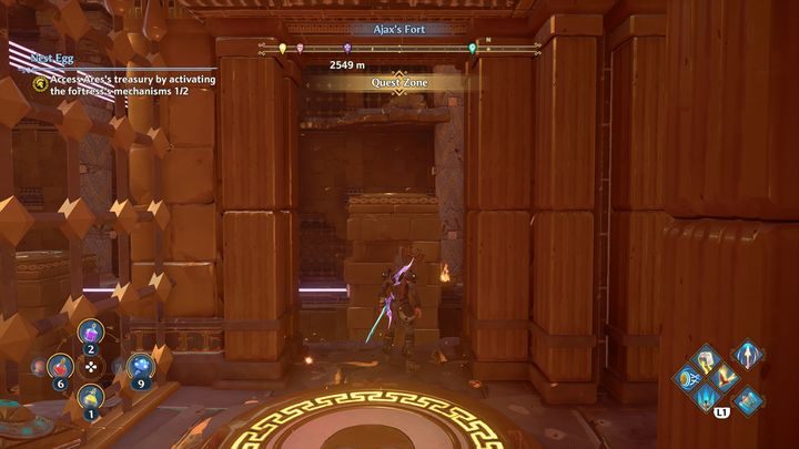 Twoim zadaniem będzie aktywowanie w odpowiedniej kolejności platform (kolejność wskazuje laser, a właściwie łączenie lasera z dwiema kolumnami) - Immortals Fenyx Rising: Jajo z gniazda - solucja, opis przejścia - Immortals Fenyx Rising - poradnik do gry
