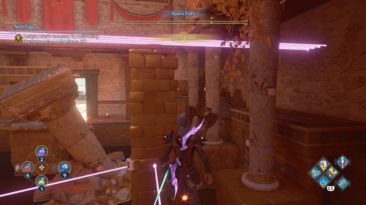 Problem zaczyna się przy czwartym laserze, gdyż nie da się na niego wejść, nie otrzymując obrażeń od lasera - Immortals Fenyx Rising: Jajo z gniazda - solucja, opis przejścia - Immortals Fenyx Rising - poradnik do gry