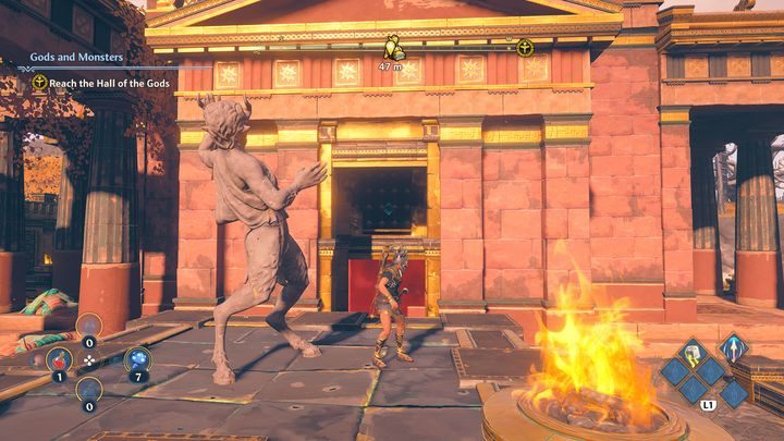 Po lewej stronie znajduje się statua, a przy niej, kilka kamieni - Immortals Fenyx Rising: Epicka skrzynia (Niszczycielskie Skały) - jak zdobyć - Immortals Fenyx Rising - poradnik do gry